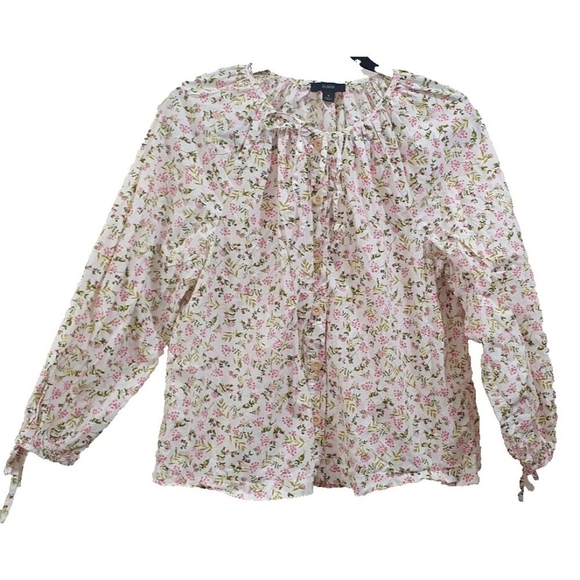 J Crew $98 Tie-Sleeve Button-Front Cotton Poplin Top in Meadow Floral Si… - Picture 5 of 12